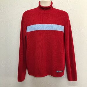 Vintage Abercrombie & Fitch Sweater Mens L Red Blue Stripe Ribbed Turtleneck 90s